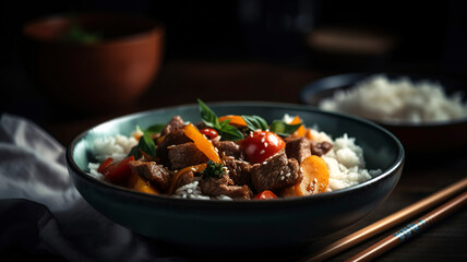 Homemade and Delicious Beef Stir Fry with Fresh Vegetables and White Rice