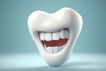 Happy white tooth with teeth on a medical background. AI generated, human enhanced.