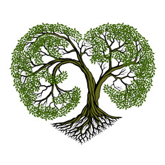 rooted tree illustration vector design with heart shape. the art of beauty and growth