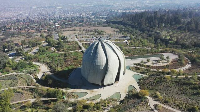 Aerial view of Temple of all religions Bahai Temple en Santiago Chile