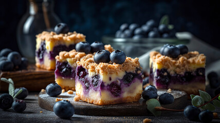 Baked Goods Perfection: Crumbly Cheesecake Bars with Fresh Blueberries and Decadent Filling