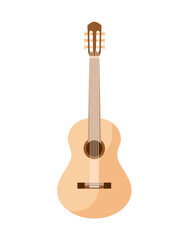 Acoustic guitar concept. Melody and song, string musical instrument for performance. Concert and show, traditional. Template, layout and mock up. Cartoon flat vector illustration
