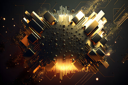 Abstract High Tech Digital Technology Background Made Of Particles And Metallic Plates