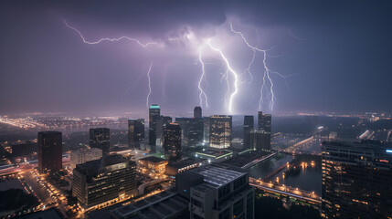 Fototapeta premium Thunderstorm. Lightning strikes in the city