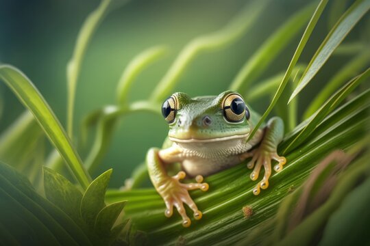 Macro photography of tree frog , generative ai