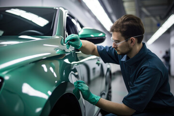 A Technician Inspecting Car Paint Quality in the Production Line, generative ai