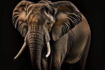 Fototapeta na wymiar wild elephant on black background, generative ai