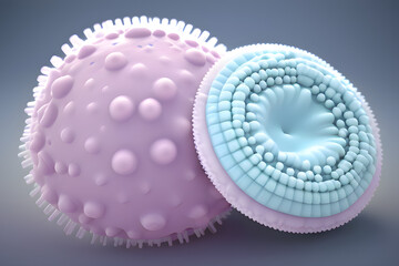 Microworld microbiological illustration of viruses or bacteria. Generative AI