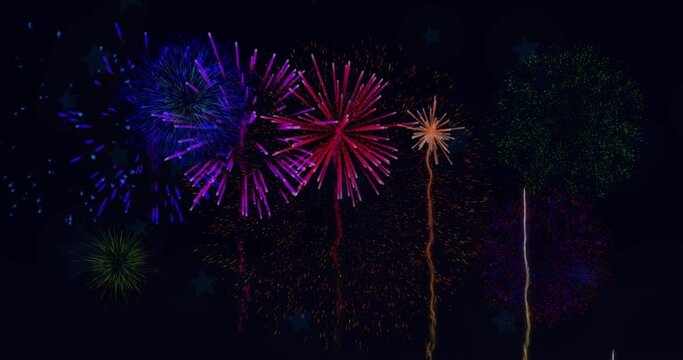 Animation of fireworks exploding on black background
