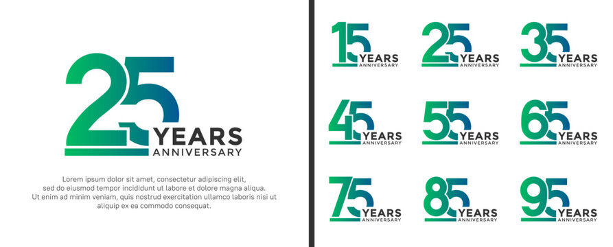 set of anniversary logo style green color on white background for celebration