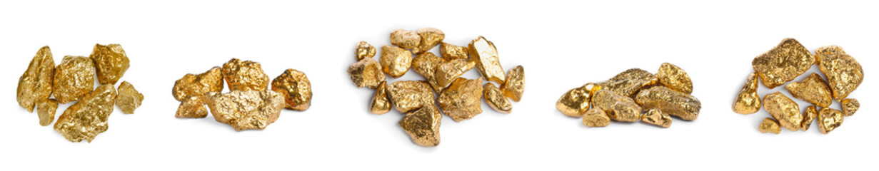 Set with gold nuggets on white background