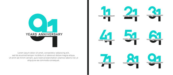 set of anniversary logo style black and green color on white background for celebration