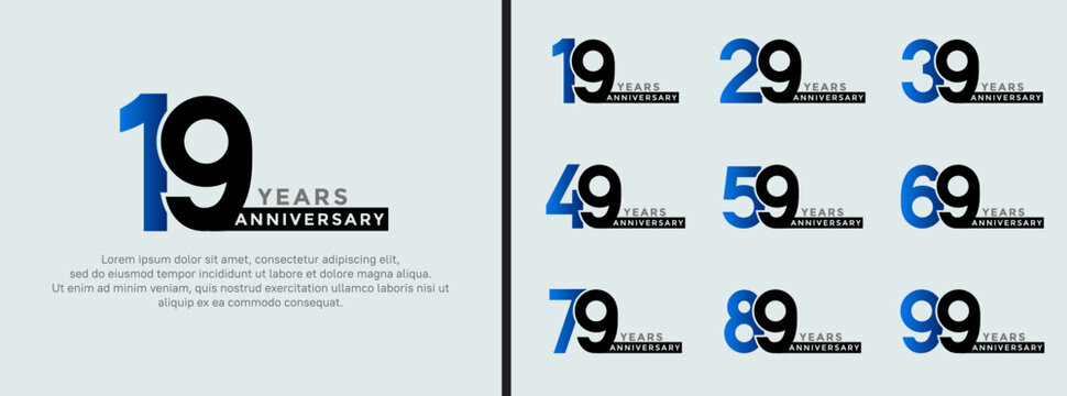 set of anniversary logo style blue and black color on white background for special moment