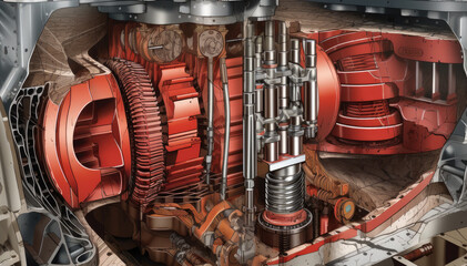 Detailed cutaway illustration of a drilling rig's Blowout Preventer (BOP), highlighting its intricate components and safety features, generative ai - obrazy, fototapety, plakaty
