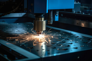 Dynamic Blue Laser CNC Cutting Metal, High-Precision Technology, generative ai