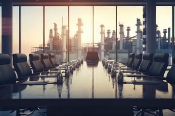 Elegant conference room with oil and gas industry professionals discussing strategies and business plans, generative ai