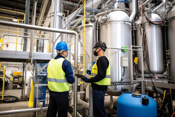 Engaged employees at a biofuel production facility, overseeing the process of turning biomass into fuel, generative ai - obrazy, fototapety, plakaty