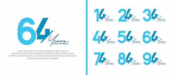 set of anniversary logo style blue color on white background for special moment - obrazy, fototapety, plakaty