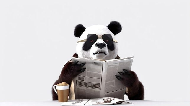 AI Generated Art Of Panda Reading Newspaper