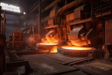 Industrial Foundry with Molten Metal and Molds, generative ai