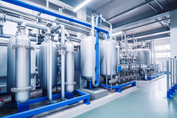 Industrial Water Treatment Plant with Filtration Tanks and Pumps, generative ai
