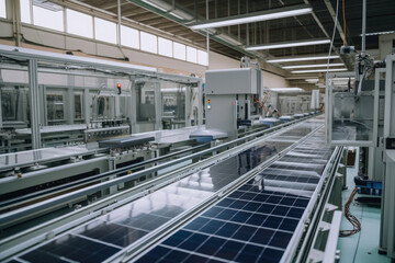 Industrial Solar Panel Manufacturing Plant with Assembly Line, generative ai
