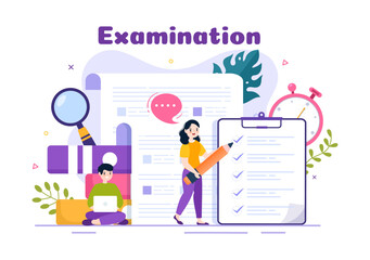 Examination Paper Illustration with Online Exam, Form, Papers Answers, Survey or Internet Quiz in Flat Cartoon Hand Drawn for Landing Page Templates