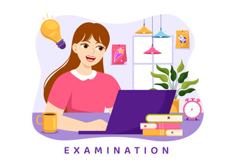 Examination Paper Illustration with Online Exam, Form, Papers Answers, Survey or Internet Quiz in Flat Cartoon Hand Drawn for Landing Page Templates