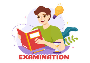 Examination Paper Illustration with Online Exam, Form, Papers Answers, Survey or Internet Quiz in Flat Cartoon Hand Drawn for Landing Page Templates