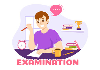 Examination Paper Illustration with Online Exam, Form, Papers Answers, Survey or Internet Quiz in Flat Cartoon Hand Drawn for Landing Page Templates