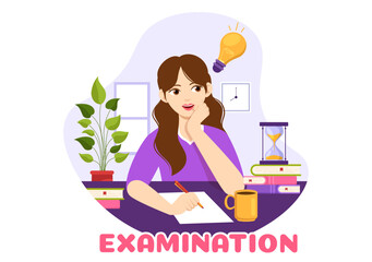 Examination Paper Illustration with Online Exam, Form, Papers Answers, Survey or Internet Quiz in Flat Cartoon Hand Drawn for Landing Page Templates