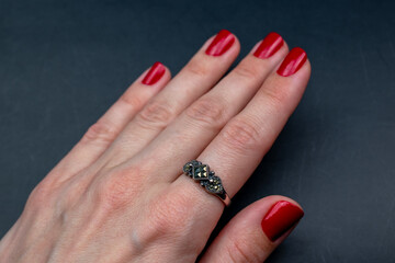 Fancy ring background, old vintage jewelry concept, promotional photo for an online jewelry store	