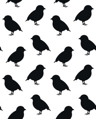 Vector seamless pattern of flat hand drawn chicken chick silhouette isolated on white background