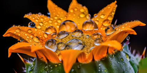 Close-up Beautiful cactus flower with water droplets. digital art