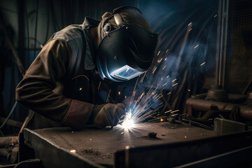 Skilled Welders Fabricating Steel Parts for Heavy-Duty Farming Equipment, generative ai