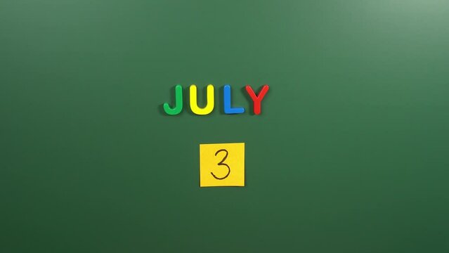 Hand sticking a sticker 3 July calendar day on school board. 3 date of July. Third day of July. 3rd date number. 3 day calendar. Three date. Plastic Bag Free, Rubinstein Taybi Syndrome, Fried Clam