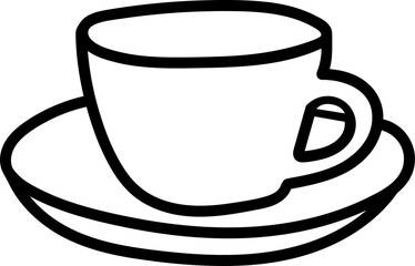 CERAMIC CUP FOR TEA OR COFFEE, HAND DRAWING WITH BLACK OUTLINE, PNG