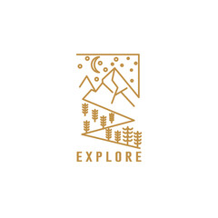 mountain landscape with trees at night, for Hipster Adventure Traveling logo