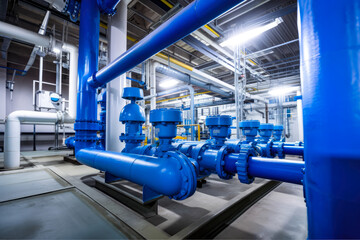 Wide-angle view of an underground natural gas storage facility with pipes, valves, and monitoring equipment, generative ai - obrazy, fototapety, plakaty