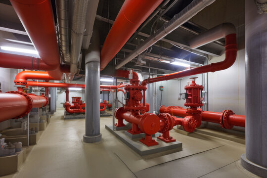 Wide-angle view of an underground natural gas storage facility with pipes, valves, and monitoring equipment, generative ai
