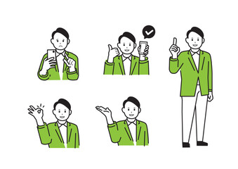 Male illustration set in business clothes line drawing ver