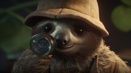 detective sloth digital art illustration, Generative AI