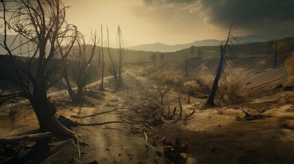 devastated scorched earth digital art illustration, Generative AI