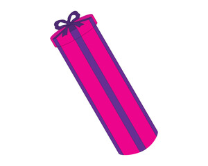 vector design of a pink elongated tubular gift with dark blue bow ties on the sides and top