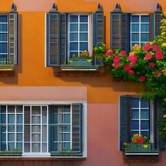 Windows with shutters and flower boxes2, Generative AI