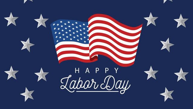 Happy Labor Day Animated Greeting Card With Text, Stars, And American Flag