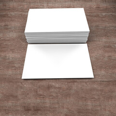 3D illustration. White business card on wooden background