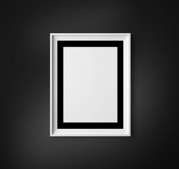 Blank photo frame portrait in black background.