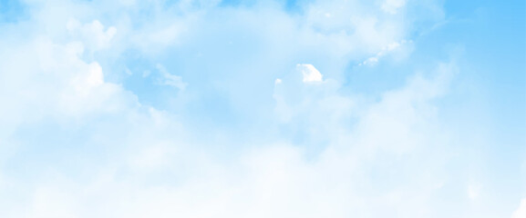 Beautiful blue sky and white clouds of various shapes with sunlight. Nature background vector concept