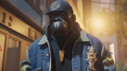 gorilla streetwear, digital art illustration, Generative AI